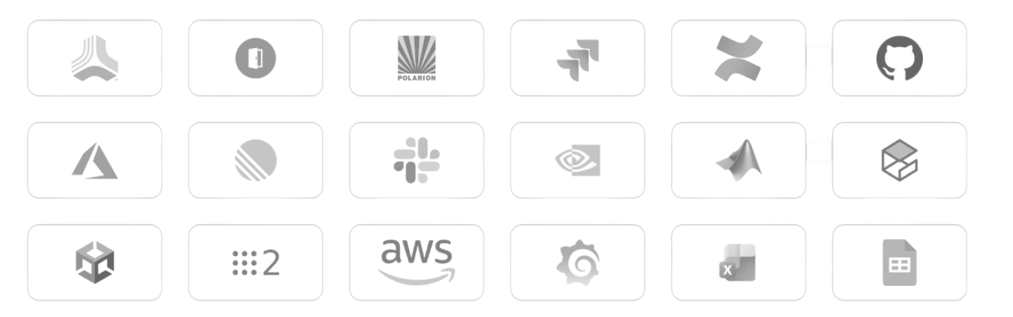 ASAP integrations including requirements, development, simulation, robotics, cloud, monitoring, and spreadsheet tools