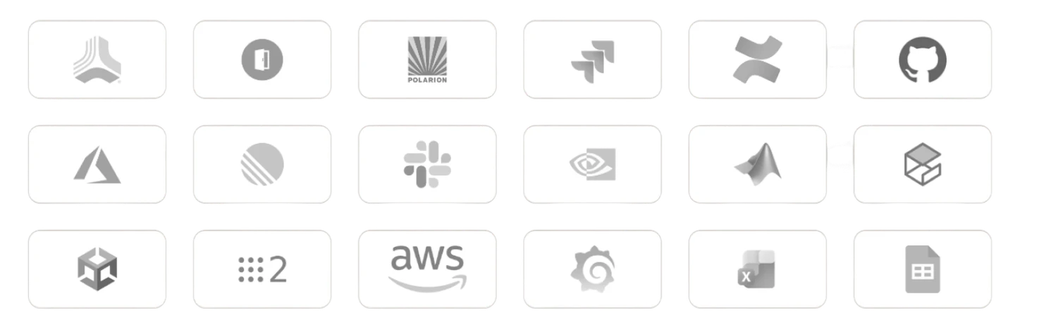 ASAP integrations including requirements, development, simulation, robotics, cloud, monitoring, and spreadsheet tools