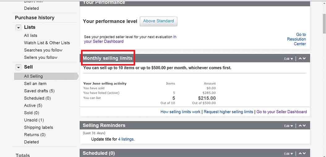 Limites de vente sur eBay
