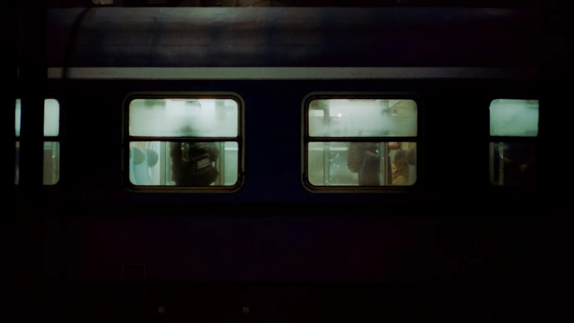 A night train carriage seen from the platform