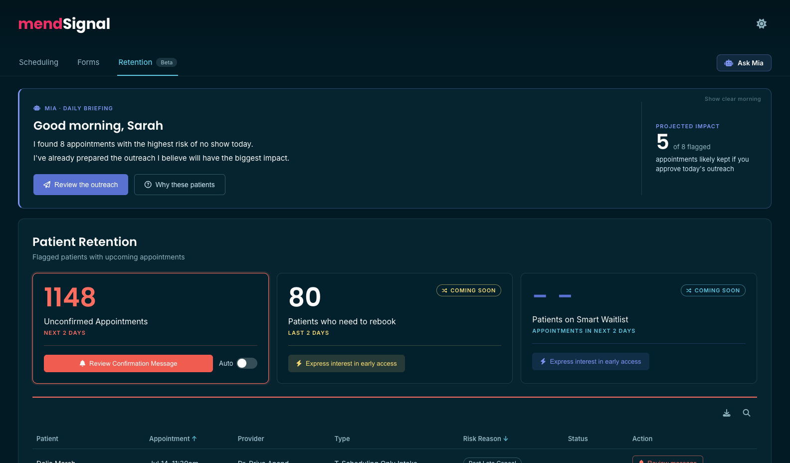 Mend Signal — Retention dashboard