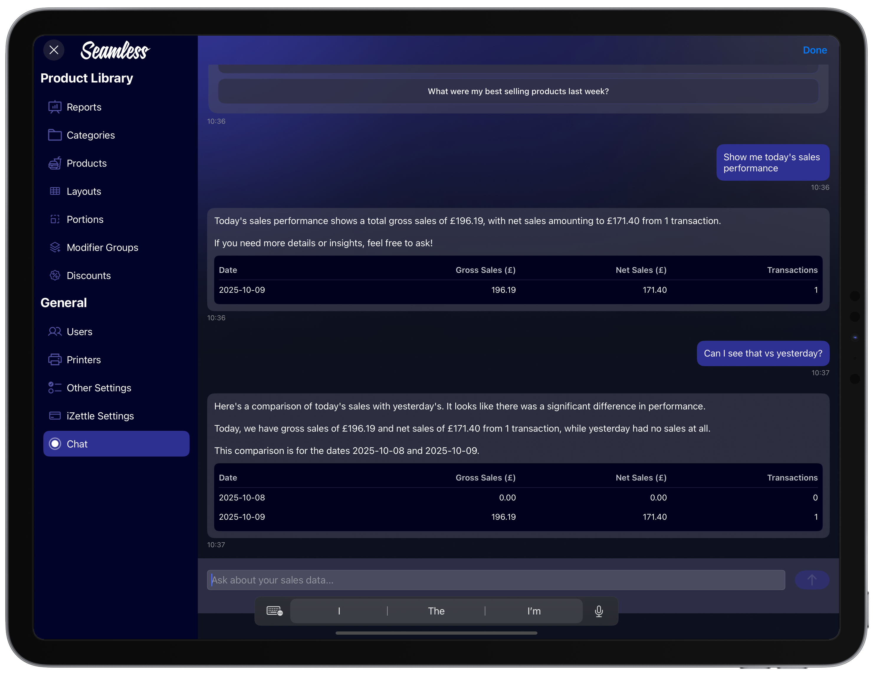 Seamless POS Pulse AI on iPad