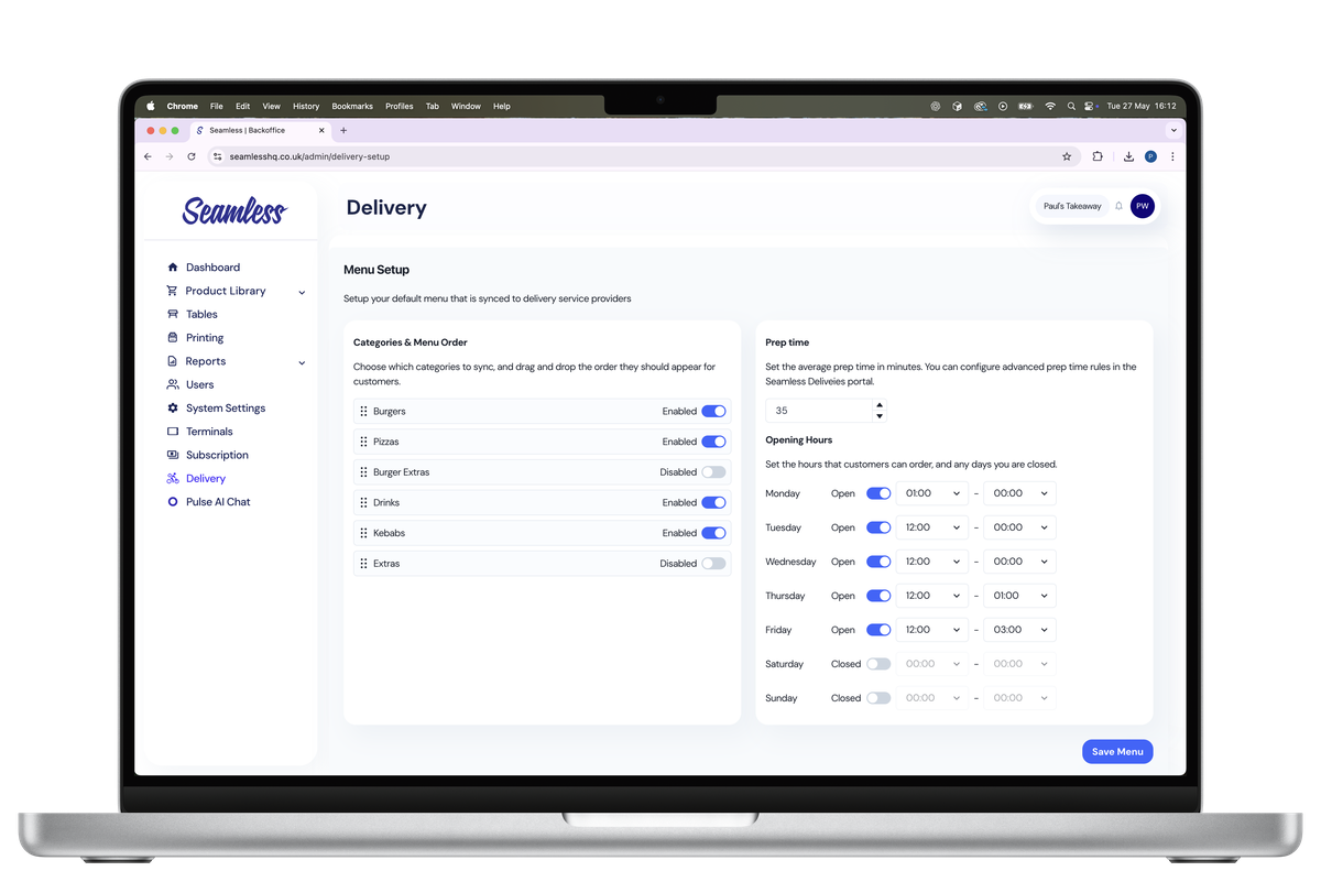 Delivery settings in the Seamless back office