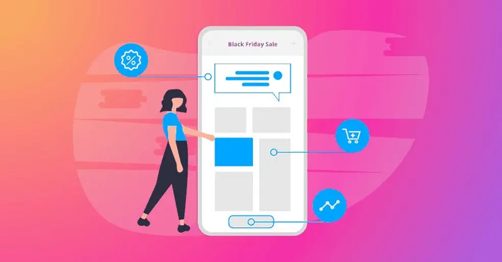 Marketing SMS templates on a mobile handset graphic