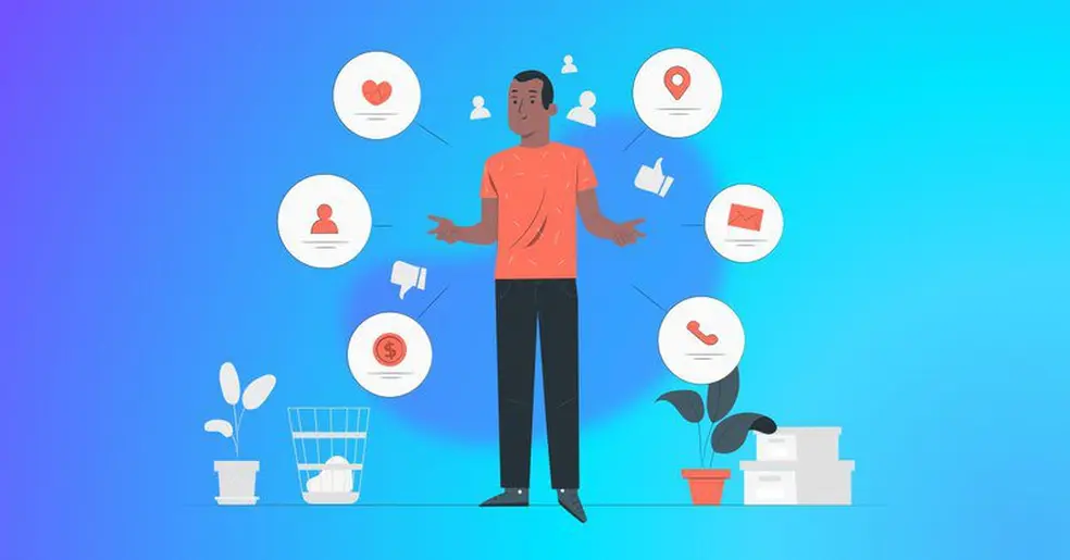 Personal Data - Man with Data Types in Bubbles