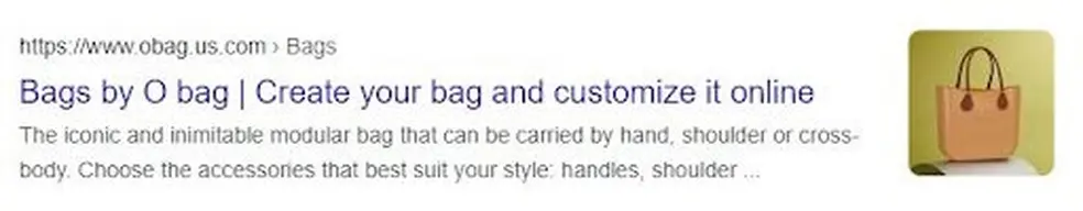 SERP listing for O bag screenshot