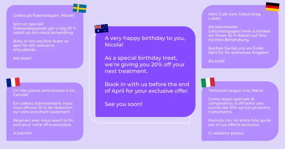 International SMS examples in five different languages