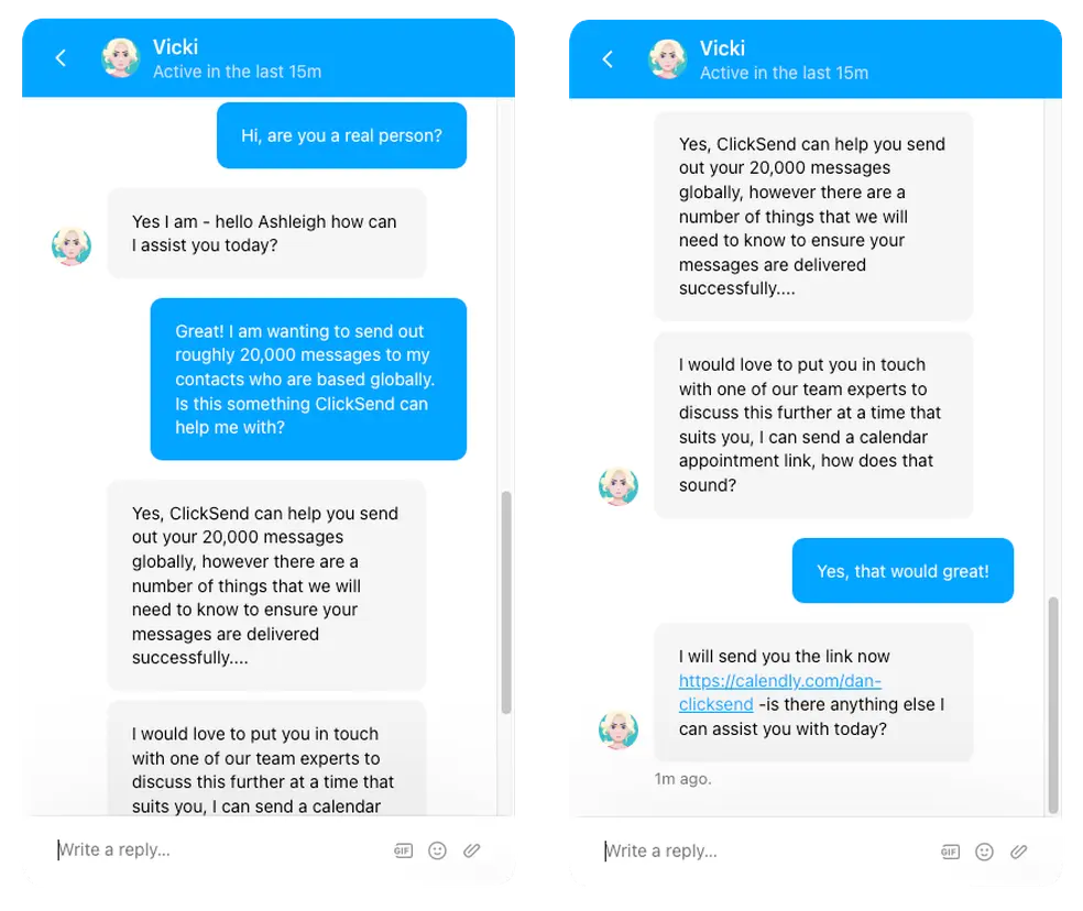 ClickSend customer support example