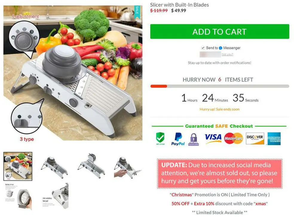 Cupid gear screenshot with example of product listing