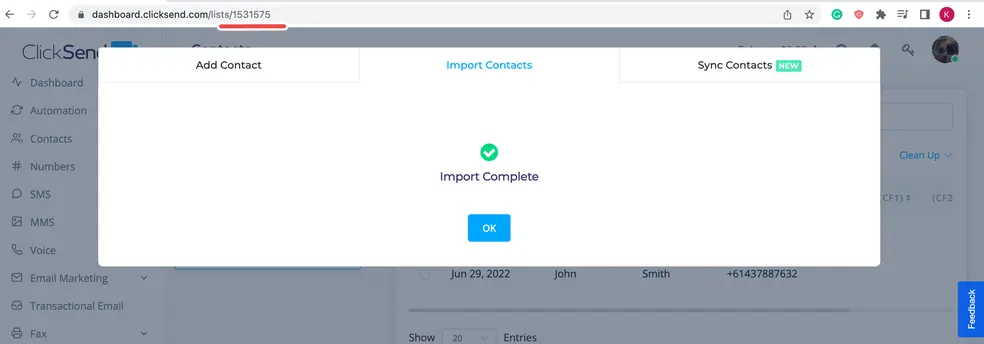 Import completed