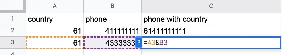 Screenshot showing two adjacent cells being joined in Google Sheets