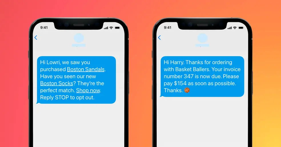 2 examples of personalisation in promotional sms on mobile handsets