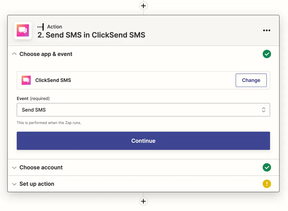 Send SMS action from Zapier