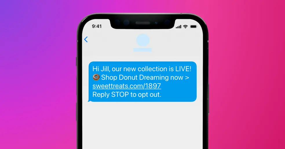Example SMS message including reply stop opt out