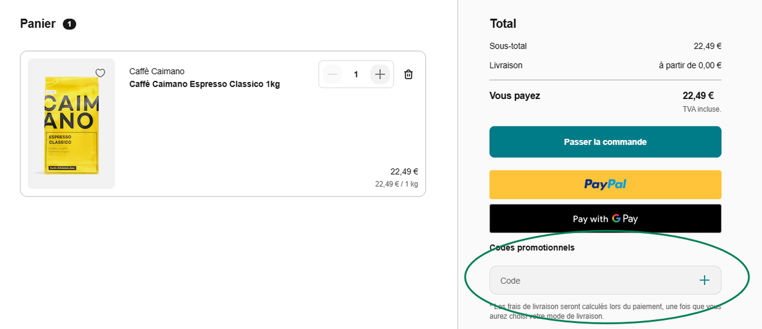 Code de réduction au moment du paiement