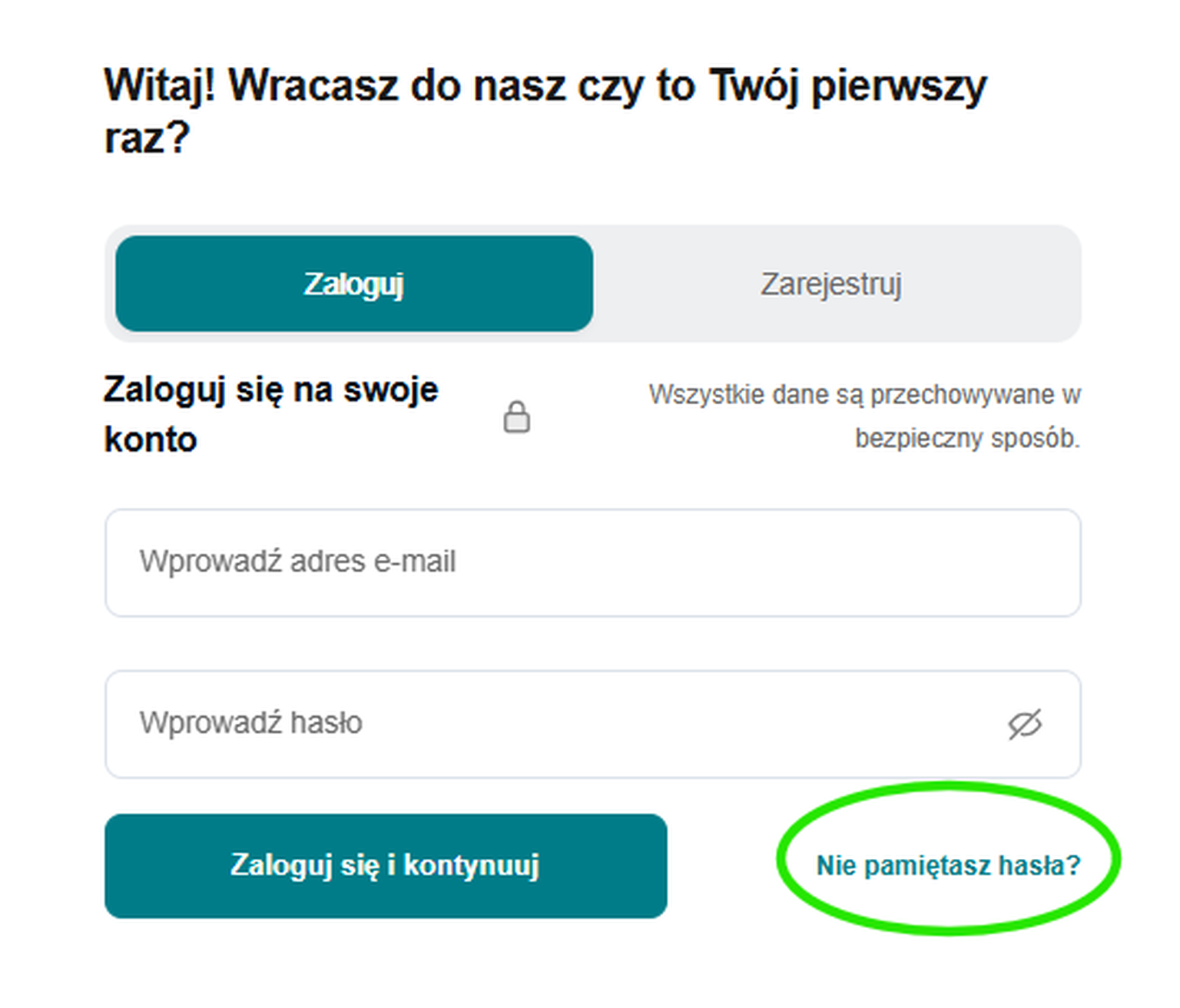 Zrzut ekranu resetowania hasła