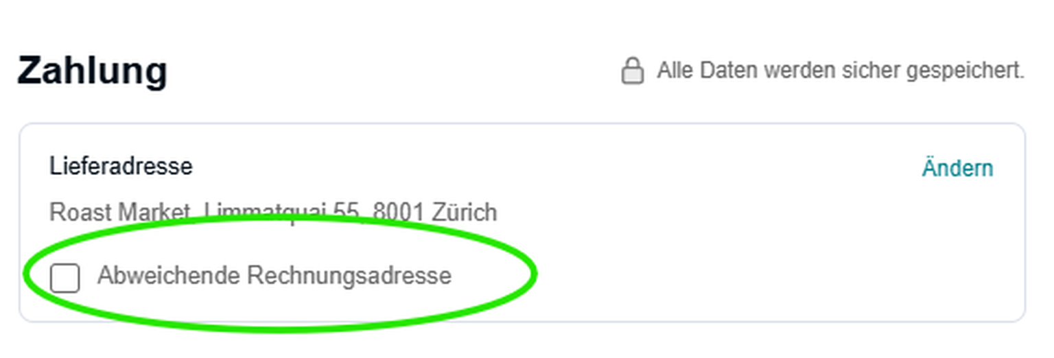 Rechnungsadresse im Bezahlvorgang