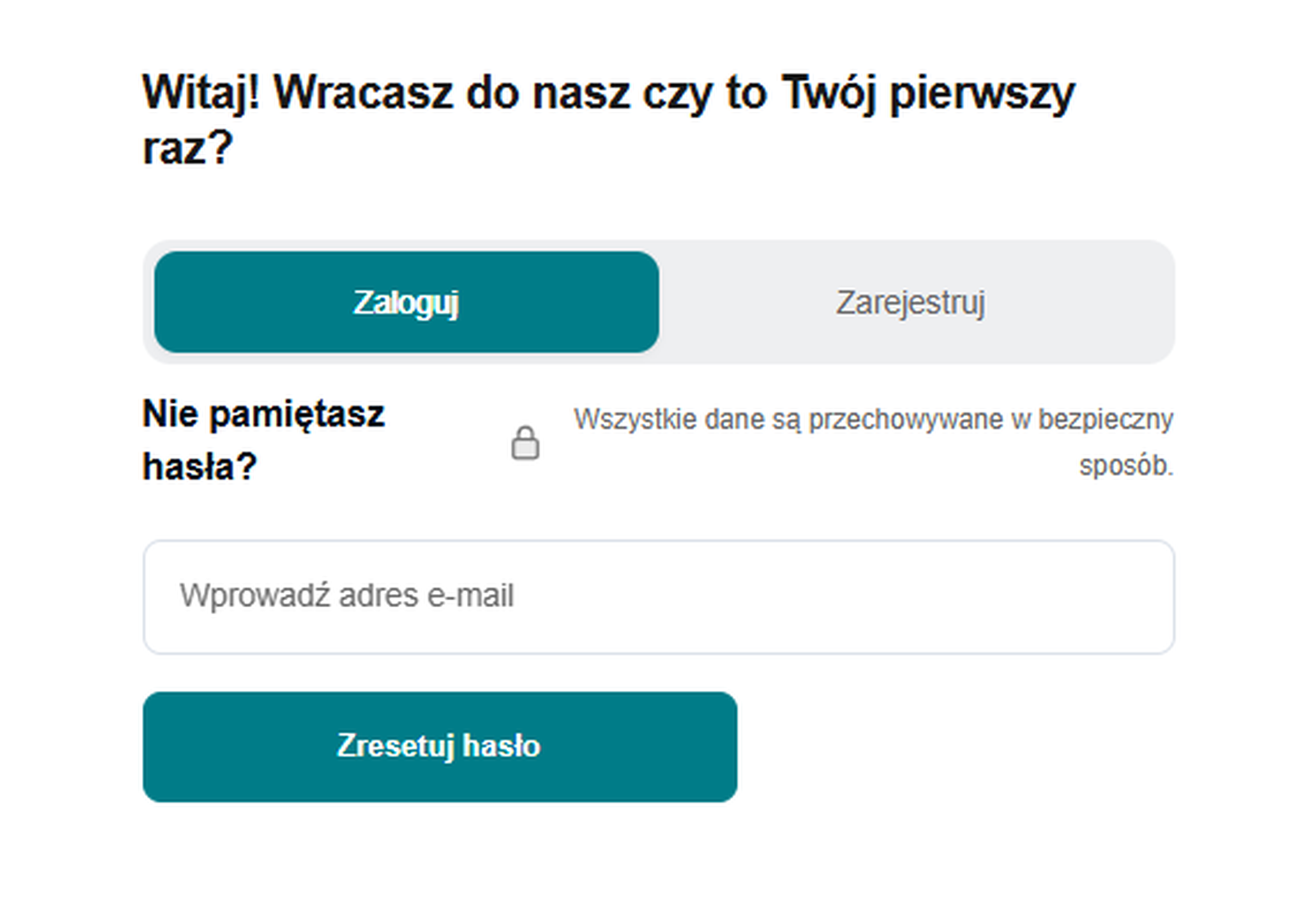 Zrzut ekranu resetowania hasła