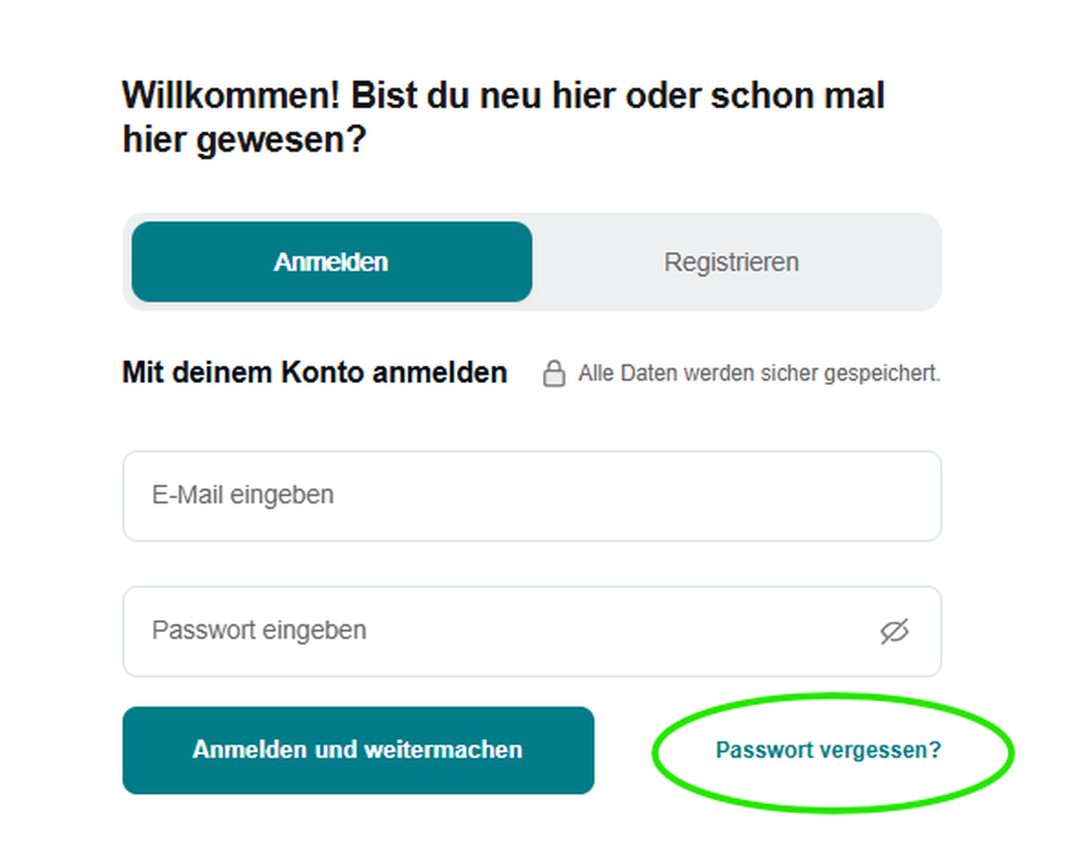 Screenshot zum Zurücksetzen des Passworts
