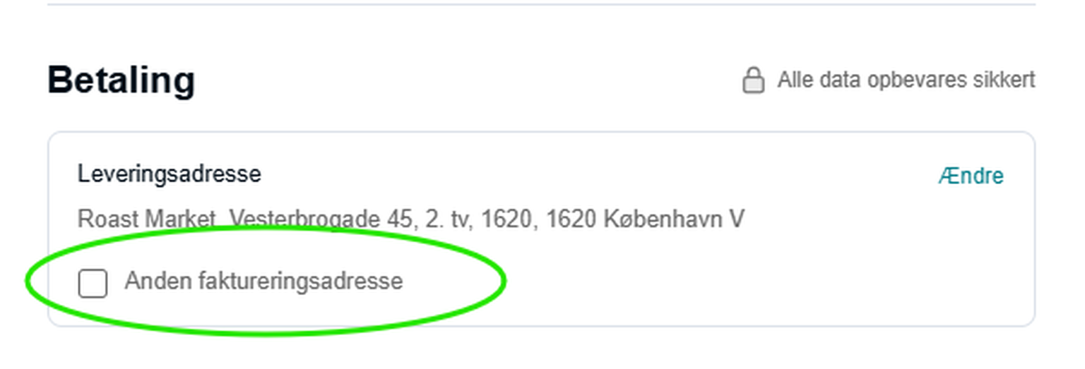 Fakturaadresse i checkout