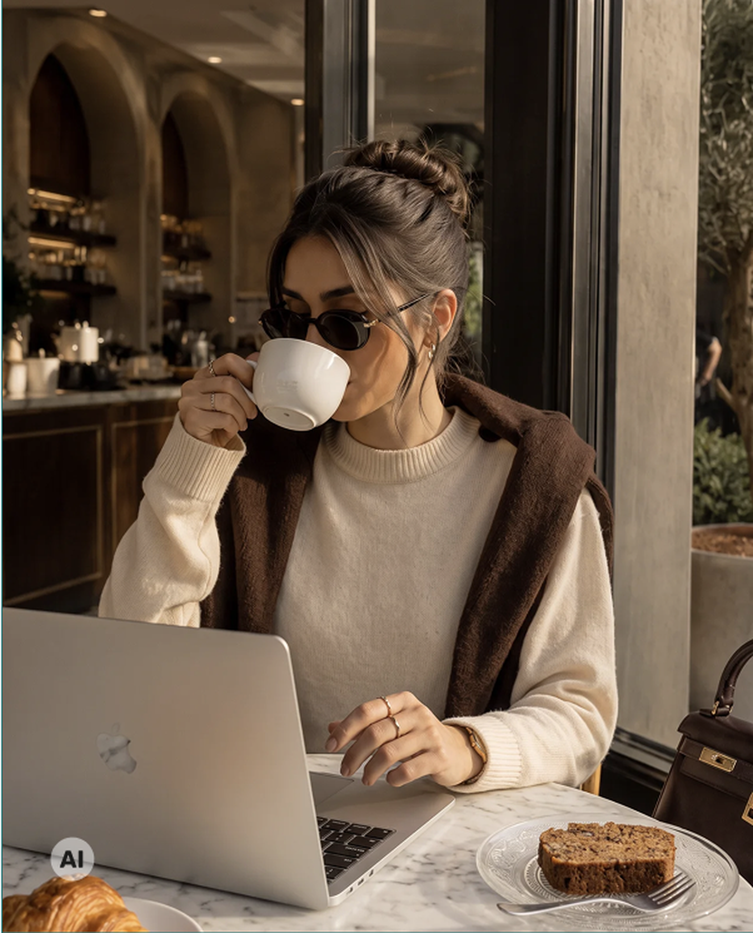 Women drinking coffee AI generated