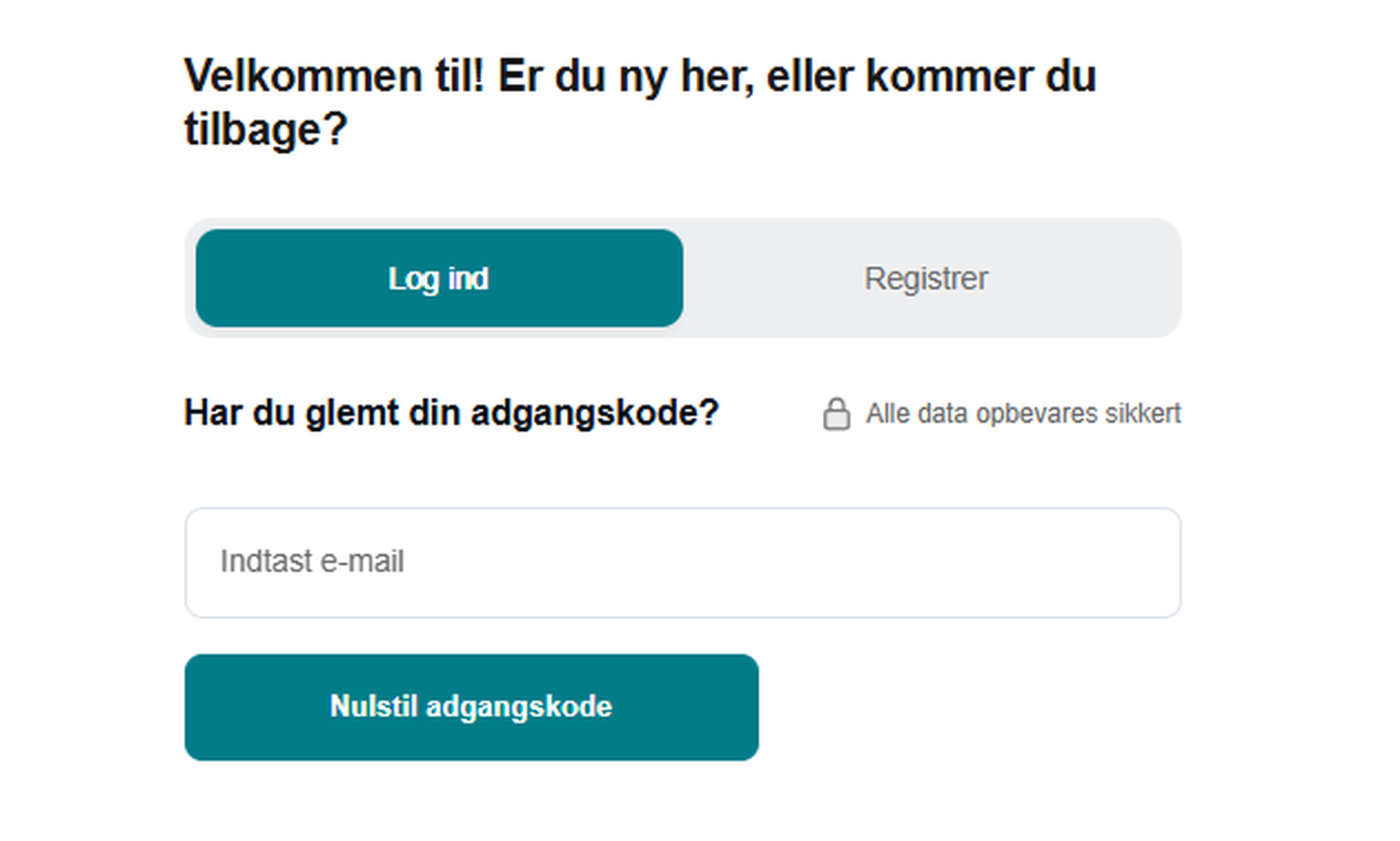 Skærmbillede af nulstilling af adgangskode