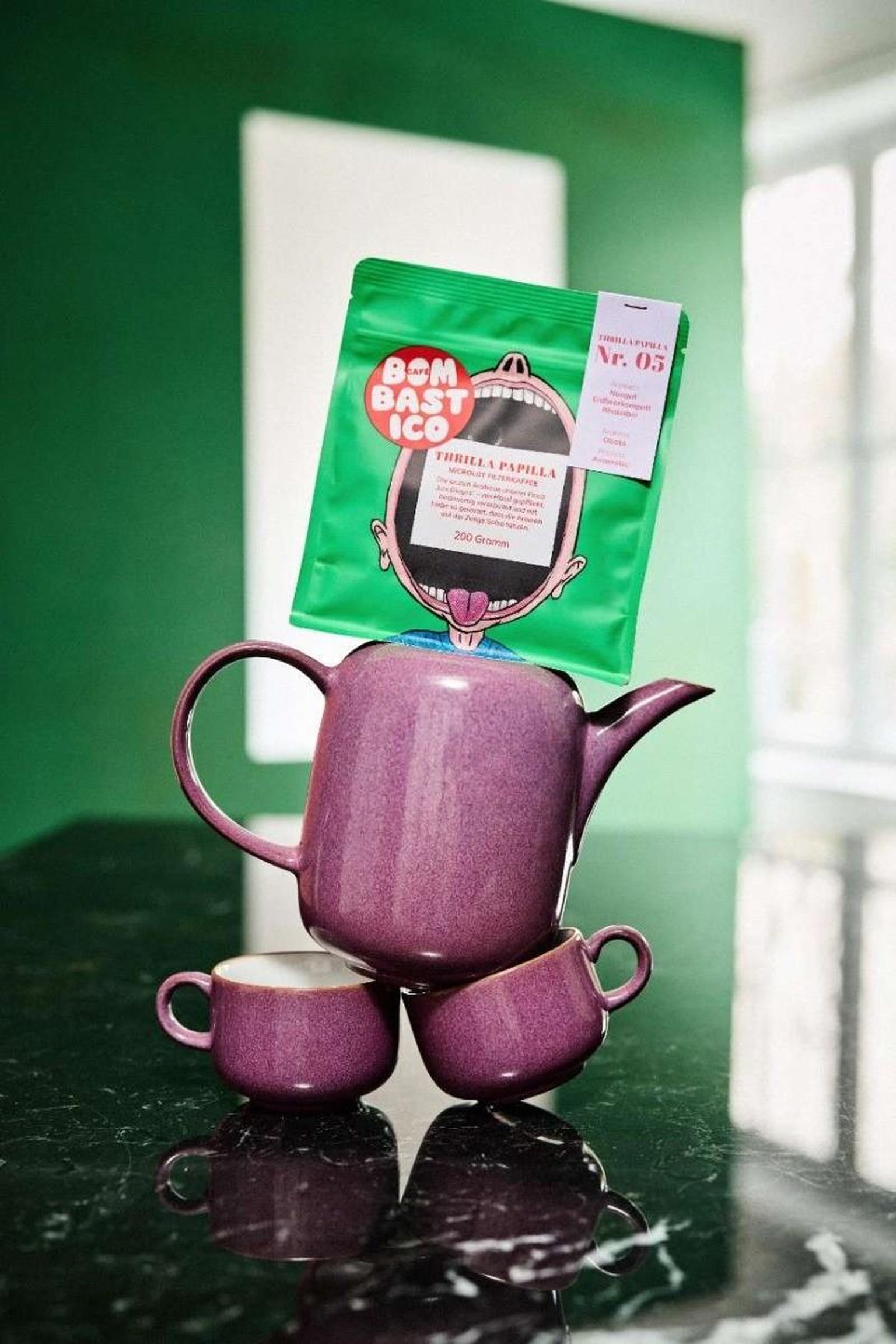 bombastico coffee stacked on top of a kettle and cups