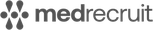 Medrecruit logo in gray with a stylized medical cross icon on the left side