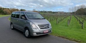 Image of a grey Hyundai iMax people carrier parked at a New Zealand vineyard