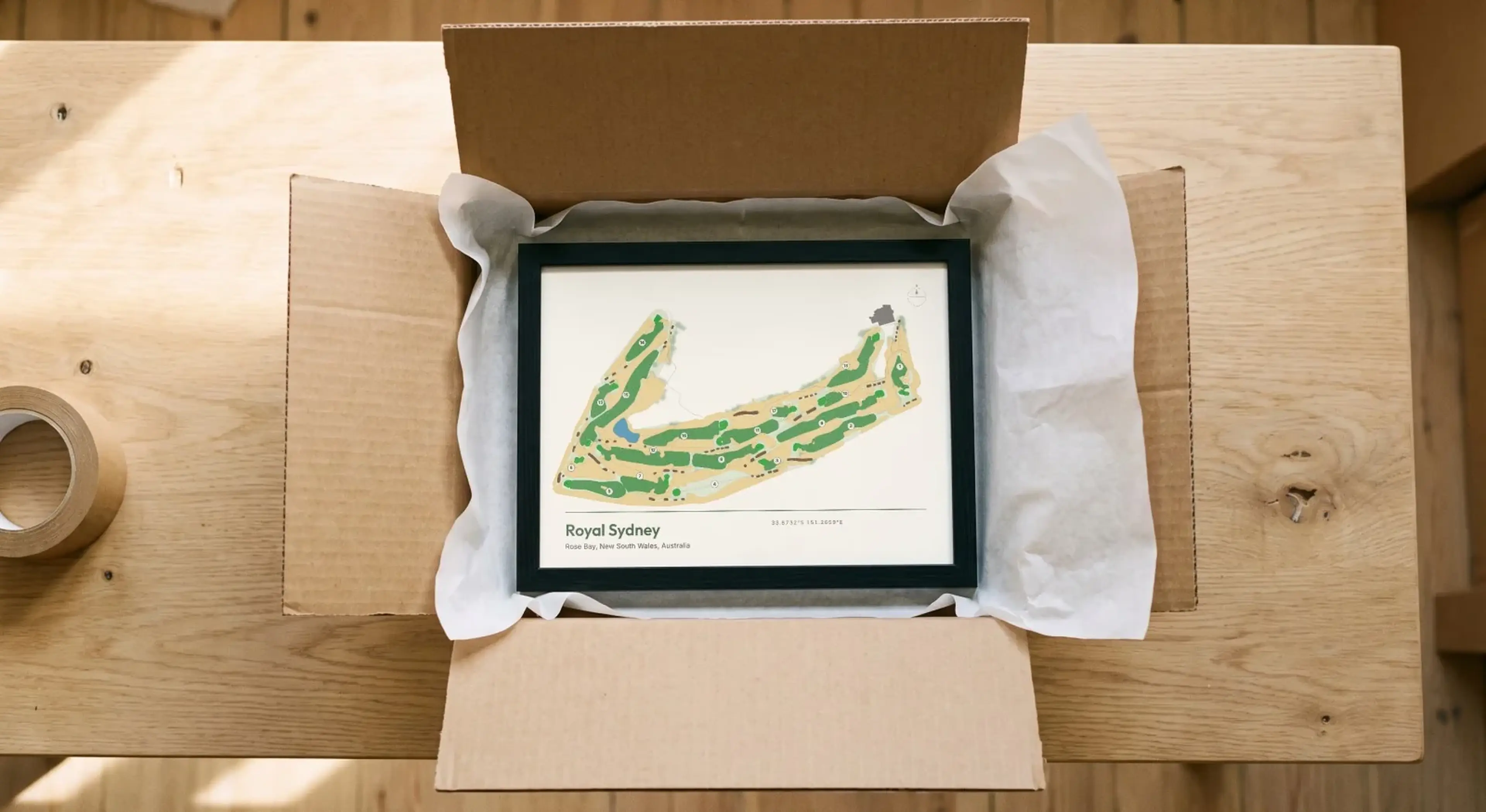Royal Sydney, framed in Black, packed in tissue in its shipping box