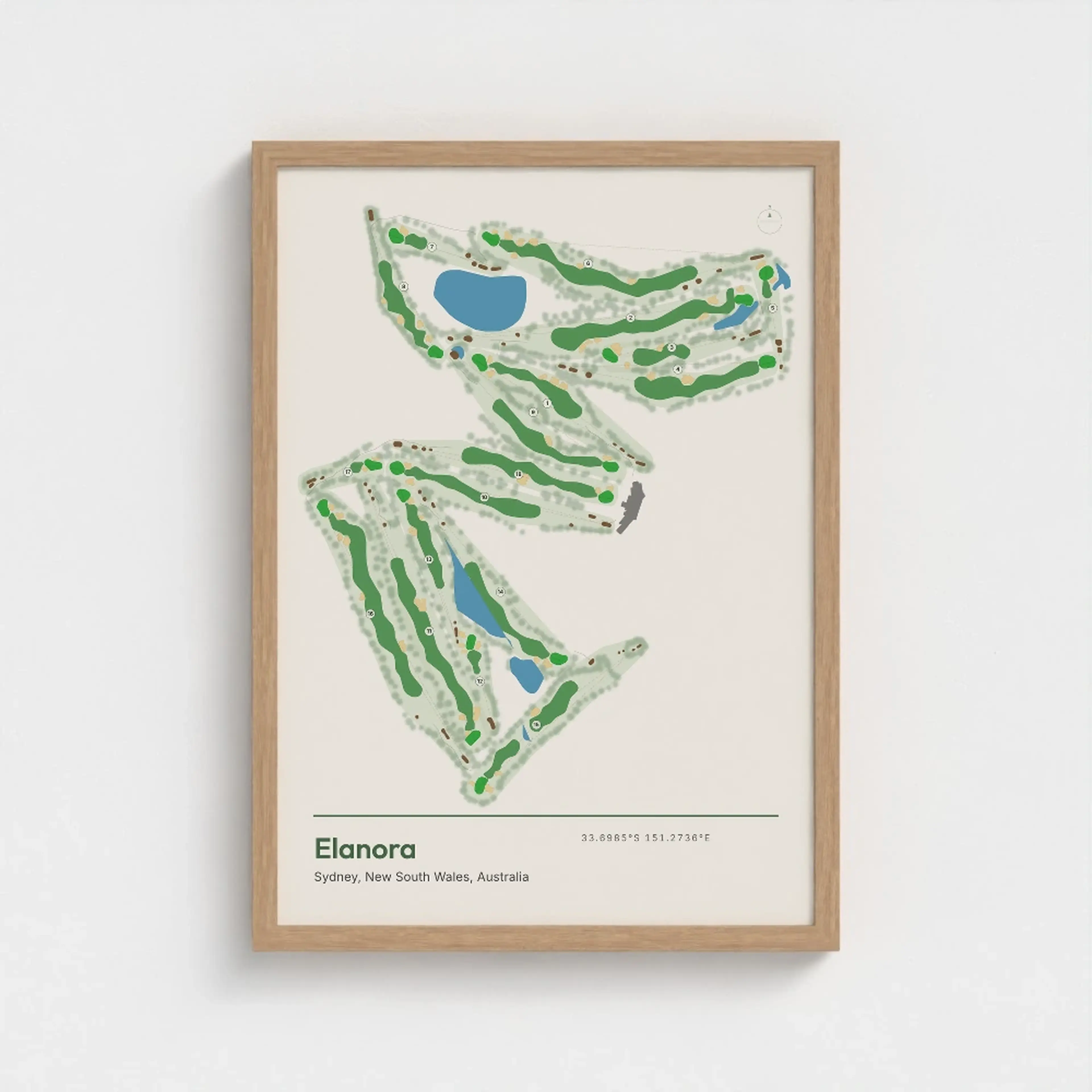 An Elanora print in a Natural box frame on a plain wall