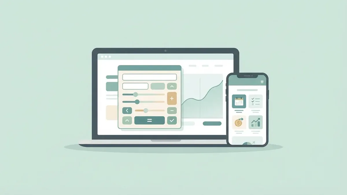 Illustration comparing website calculator widgets and phone home screen widgets