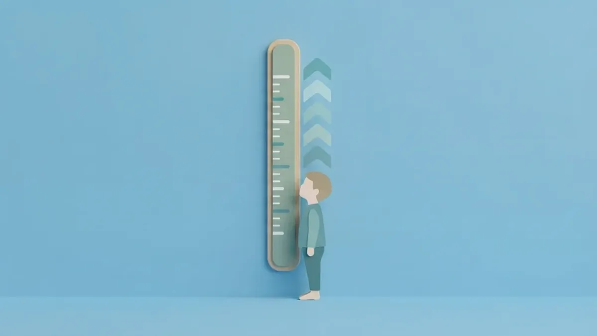 Illustration of a child height growth chart and measuring stick