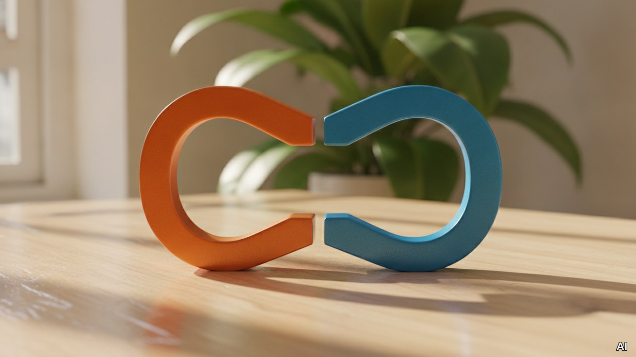Zwei Magnete mit Abstand symbolisieren die Zoegerlichkeit beim Kauf von Startups.