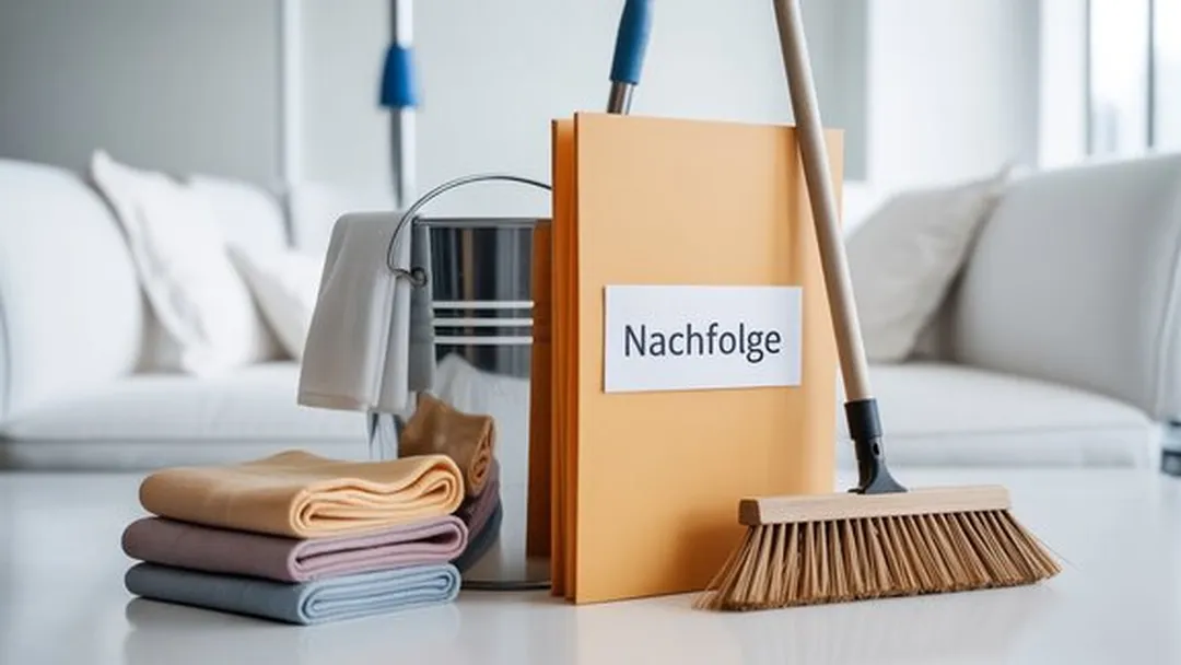 Reinigungsutensilien mit Etikett