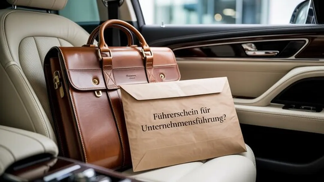 Ledertasche und Papierumschlag auf Autositz