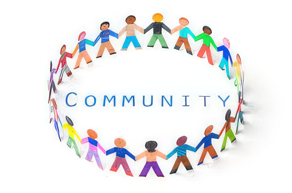 Illustration of a circle of paper people around the word Community