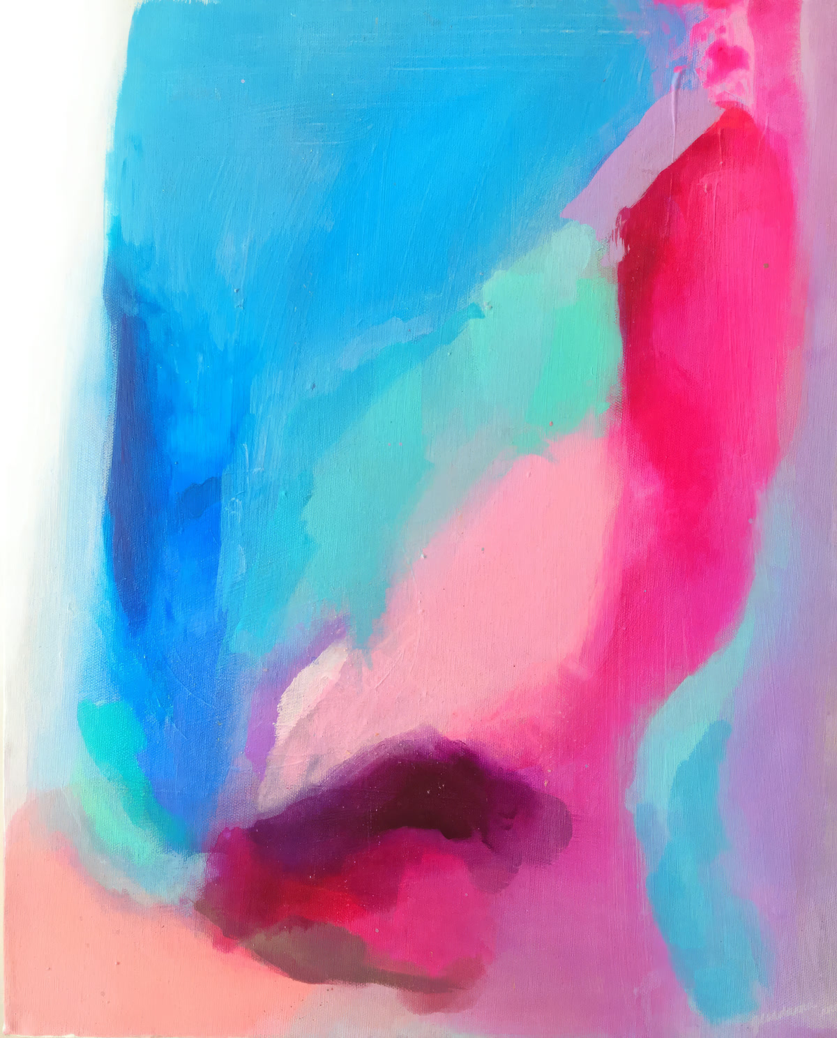Colourful abstract painting in pinks, blues and greens