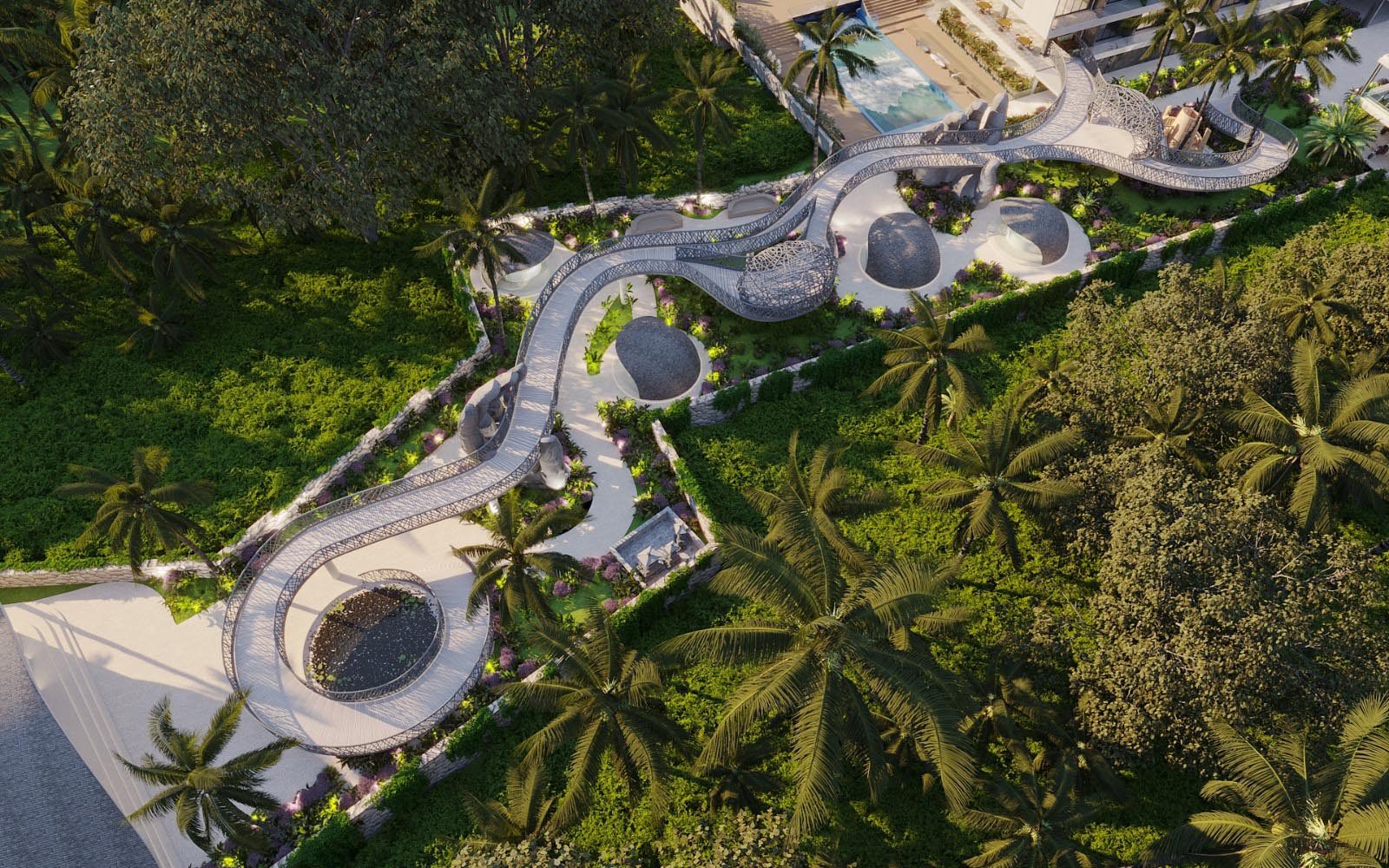Sculptural landscape bridge at Solvyn City