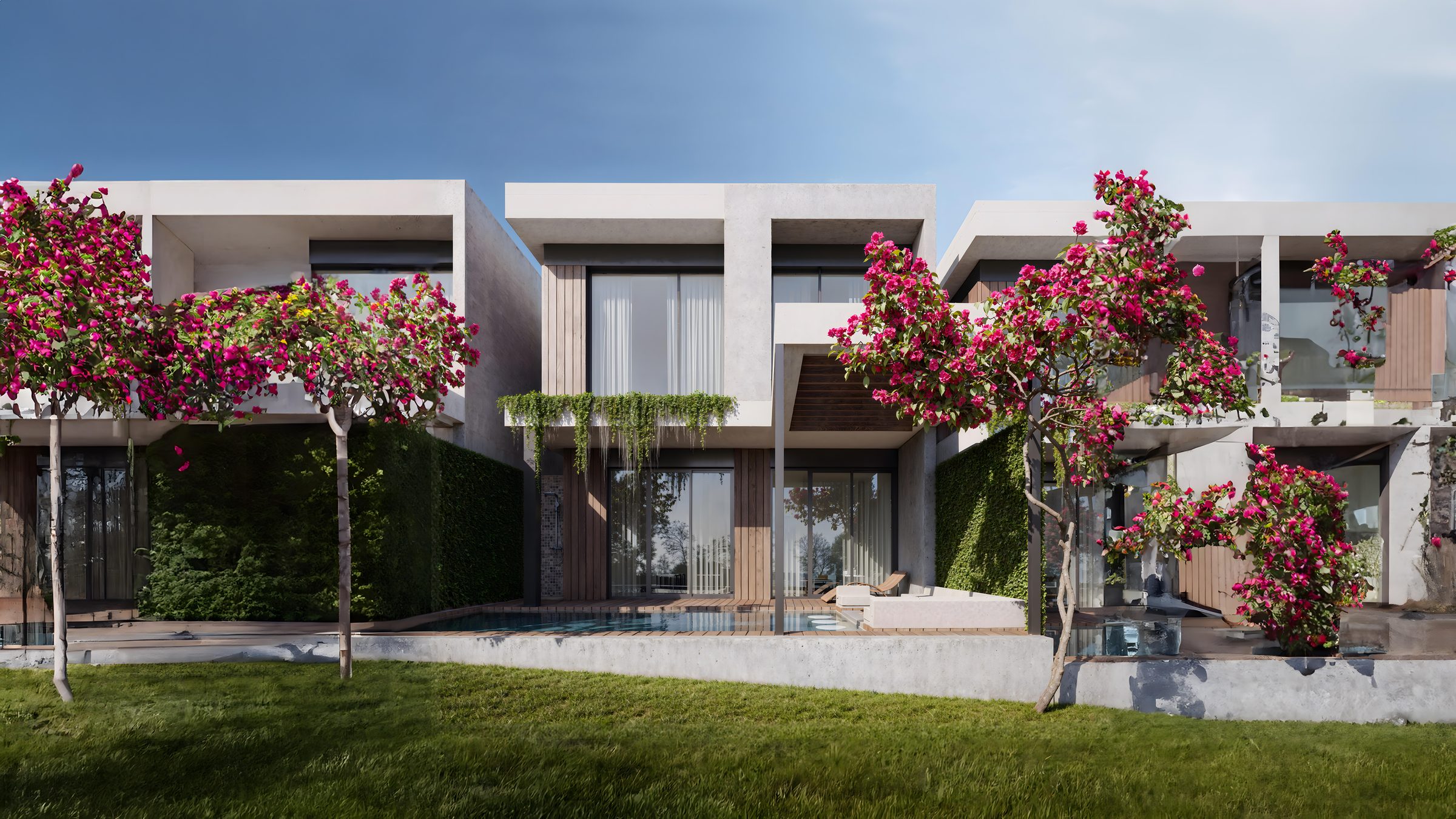 Private garden villa framed by tropical planting