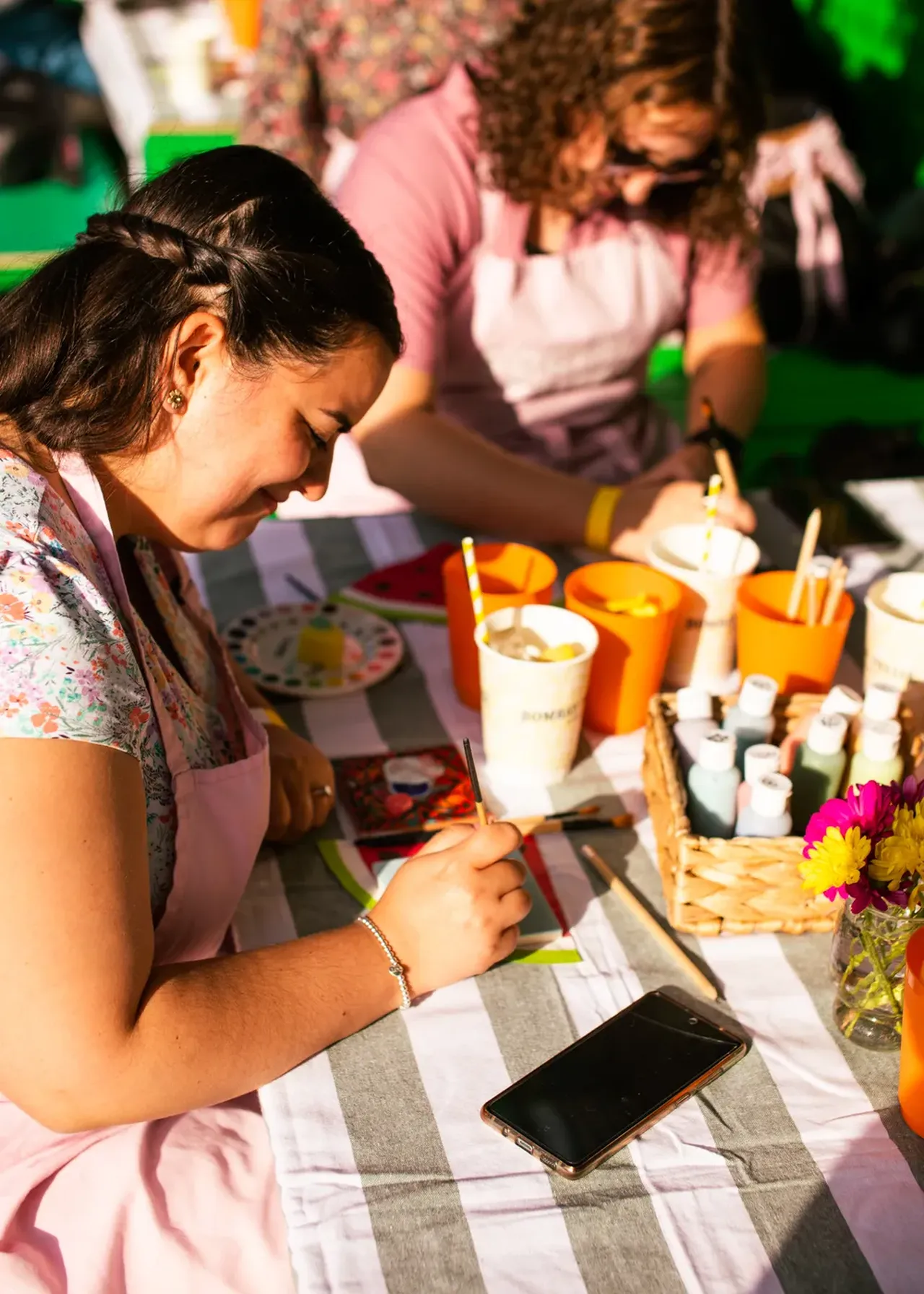 A mobile pottery workshop set up and underway