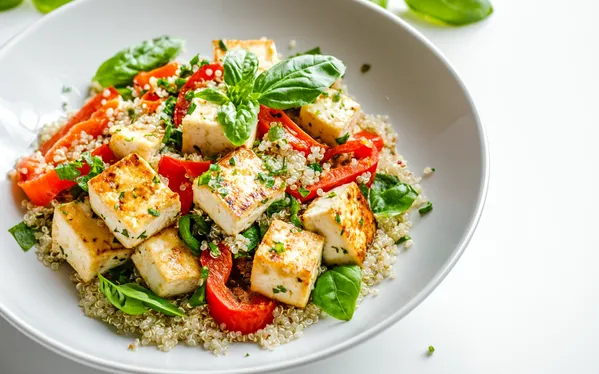 Grilled Tofu with Quinoa & Roasted Peppers