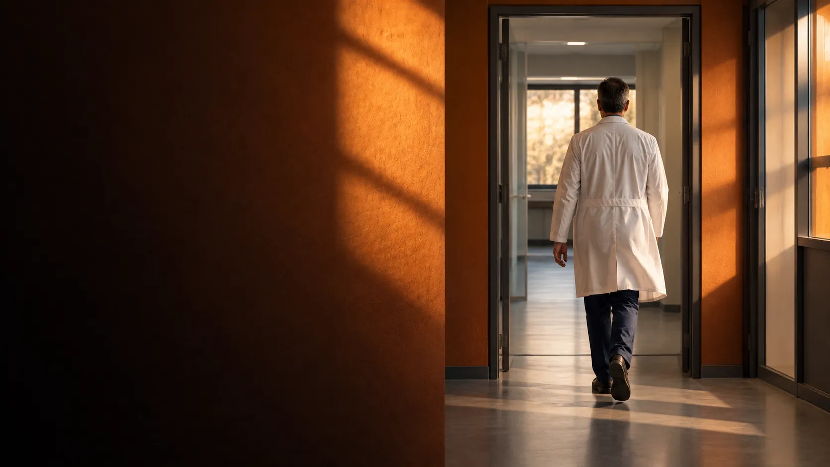 Ärztin im hellen Klinikflur