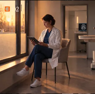 Ärztin in einer Praxis mit Tablet