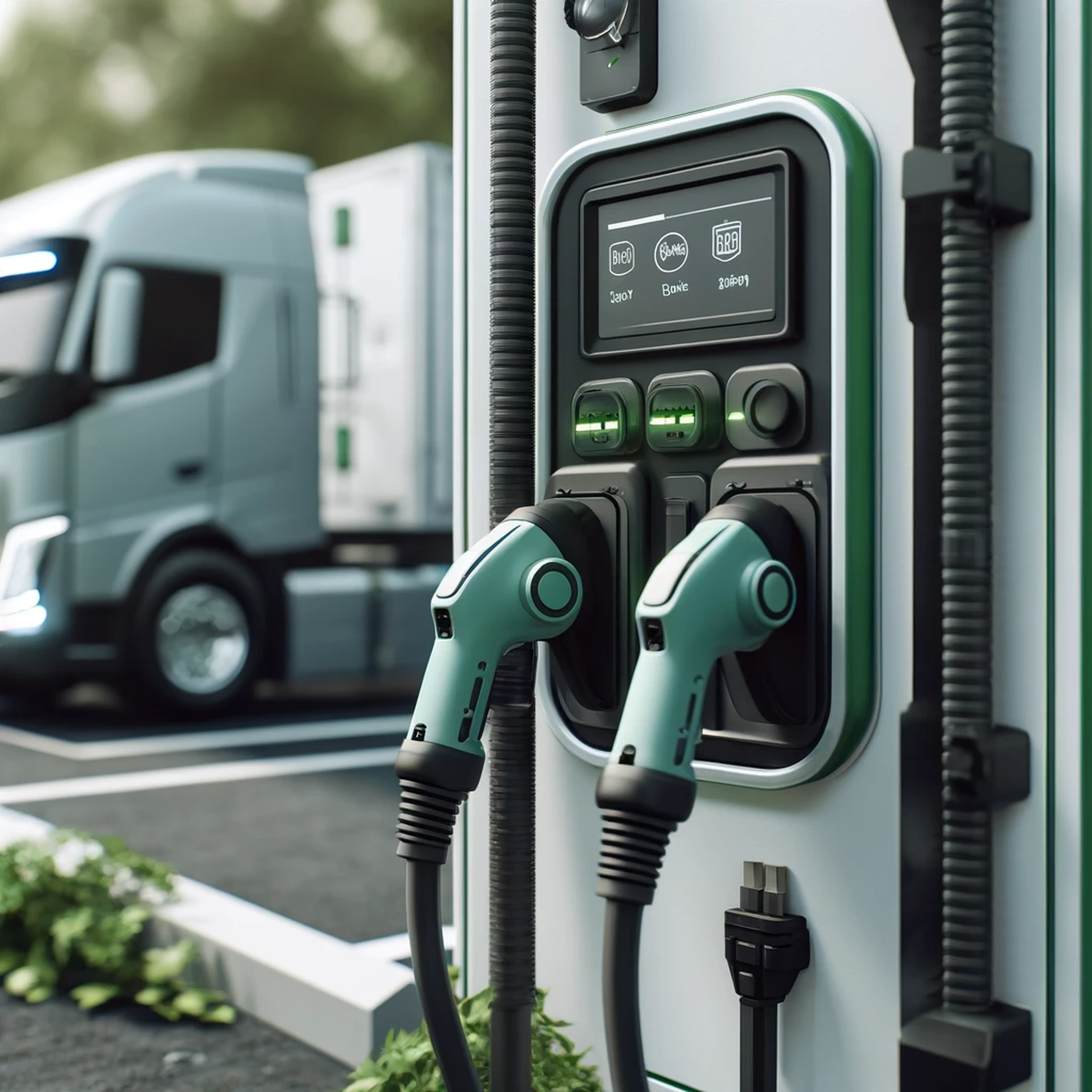 Zoom sur une borne de recharge pour camion