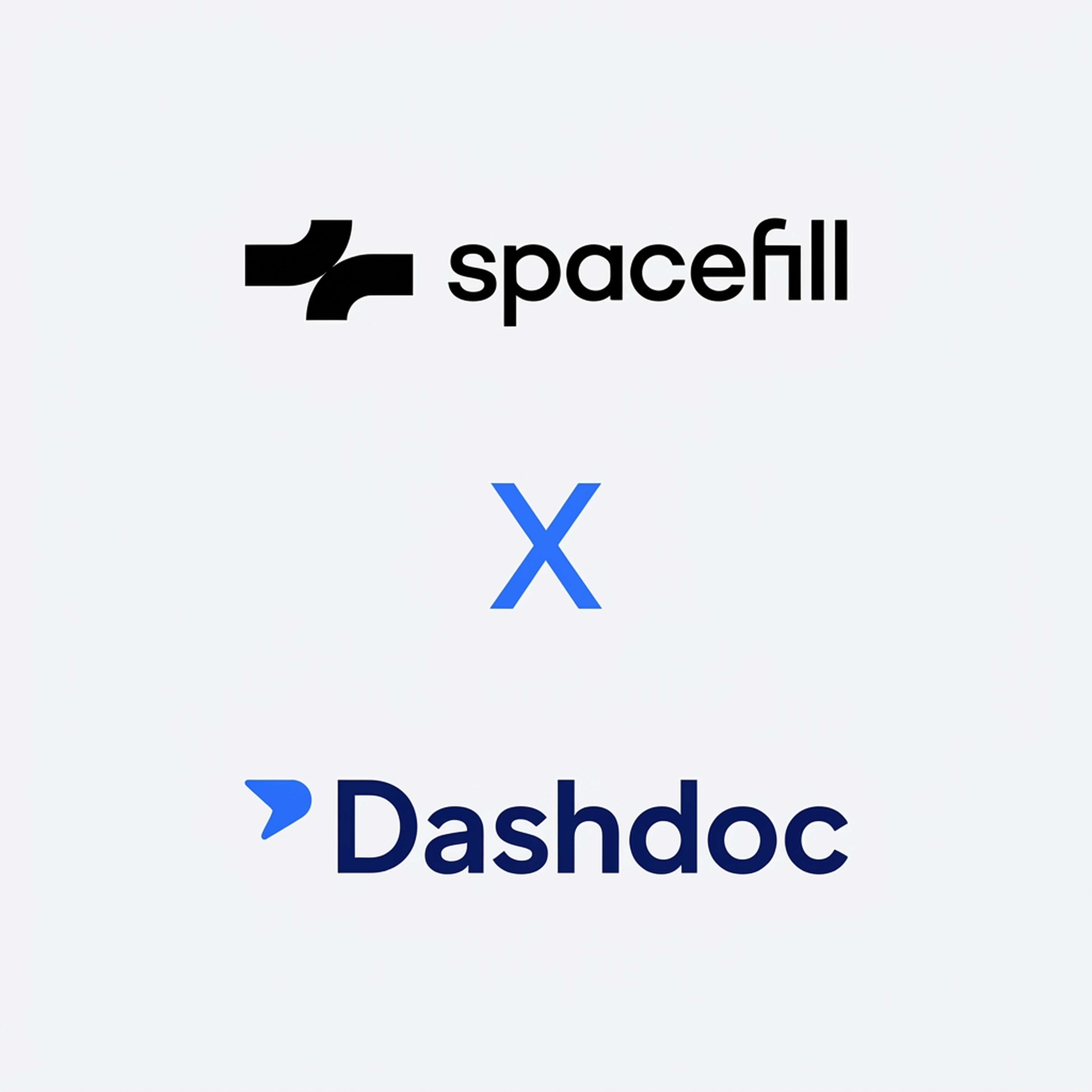 Logos Dashdoc et Spacefill reliés par un “X” sur fond gris clair
