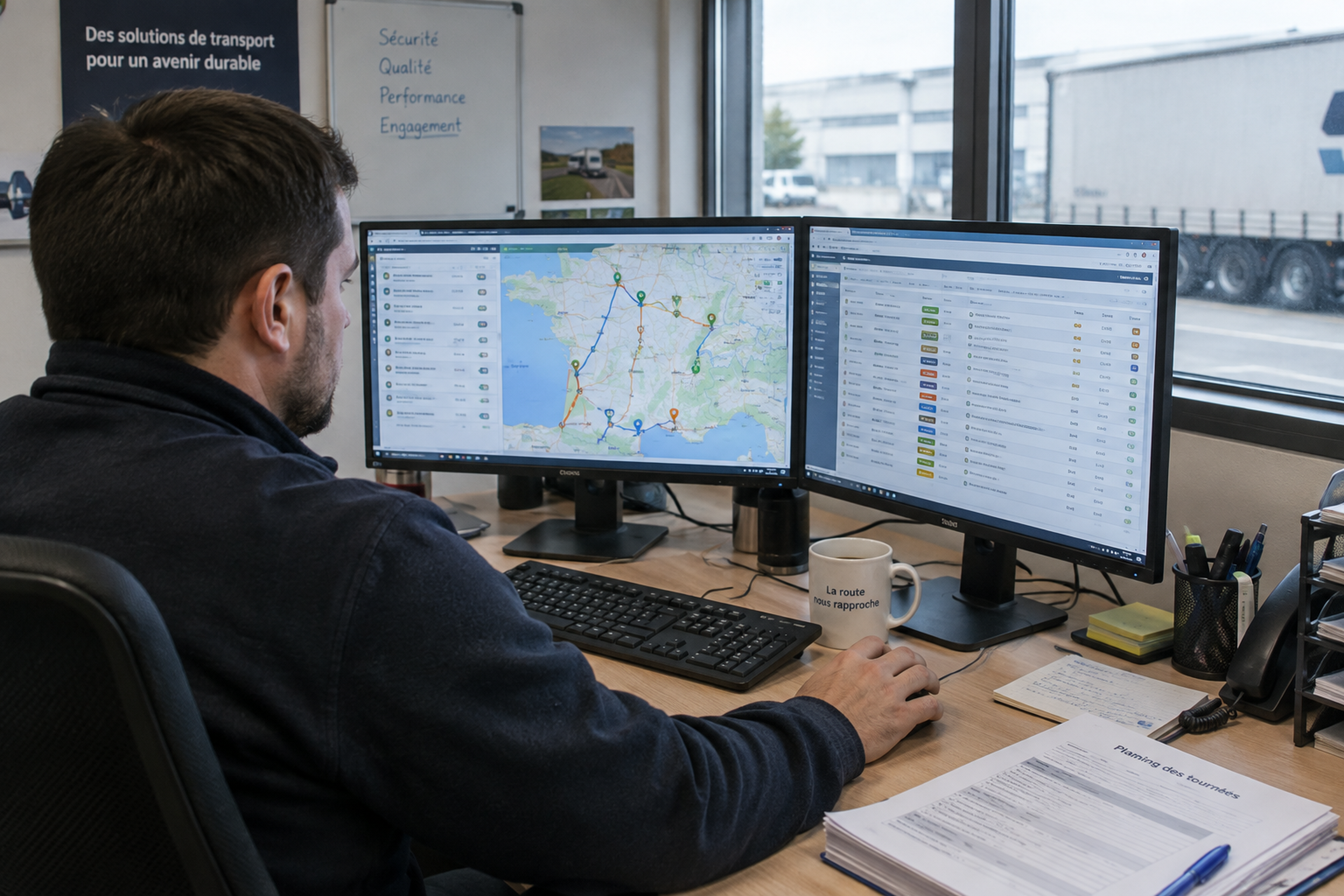 Exploitant transport planifiant des expéditions de messagerie et des tournées de livraison sur un logiciel TMS.