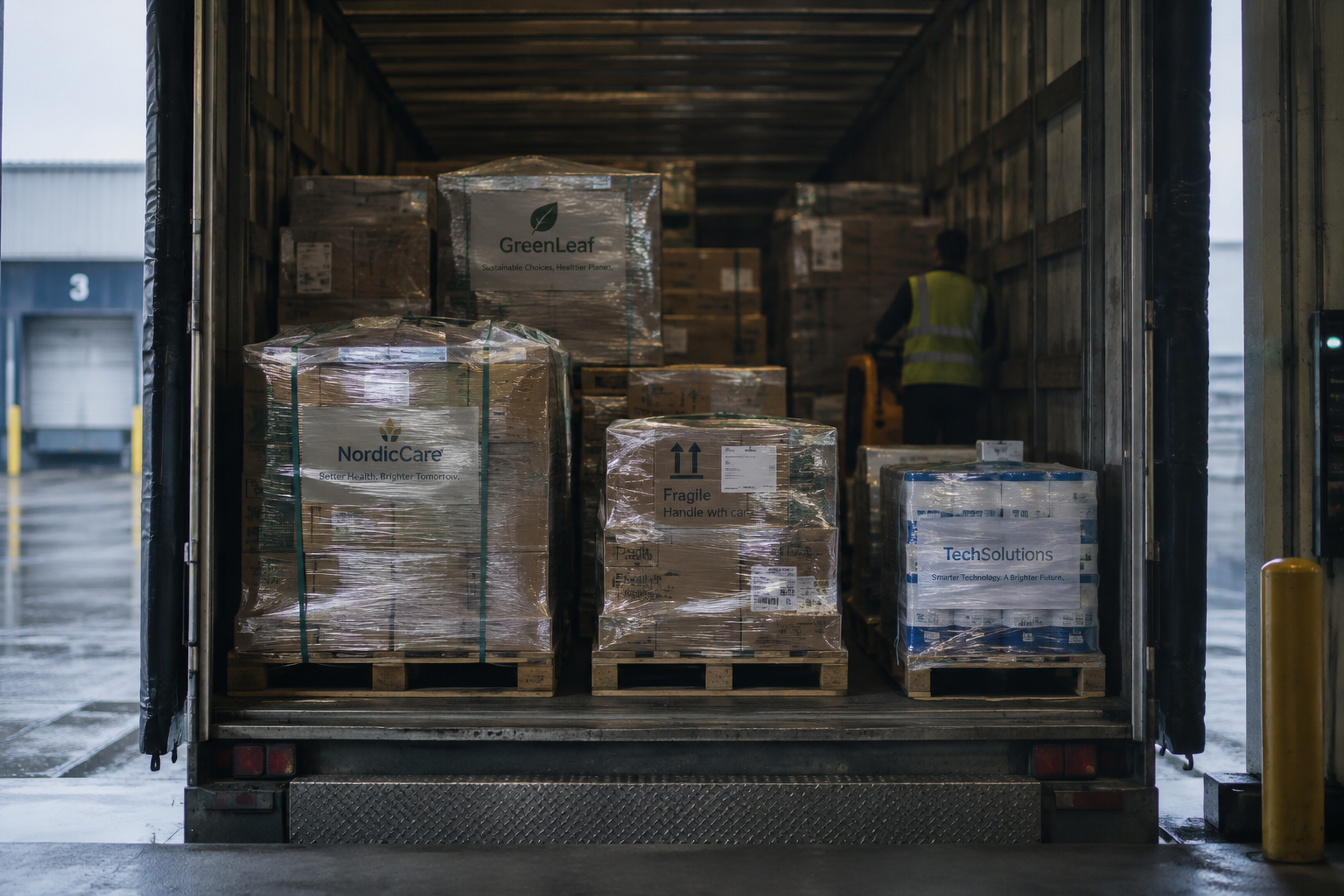 Carga y consolidación de envíos de diferentes clientes en un mismo remolque para transporte en grupaje.