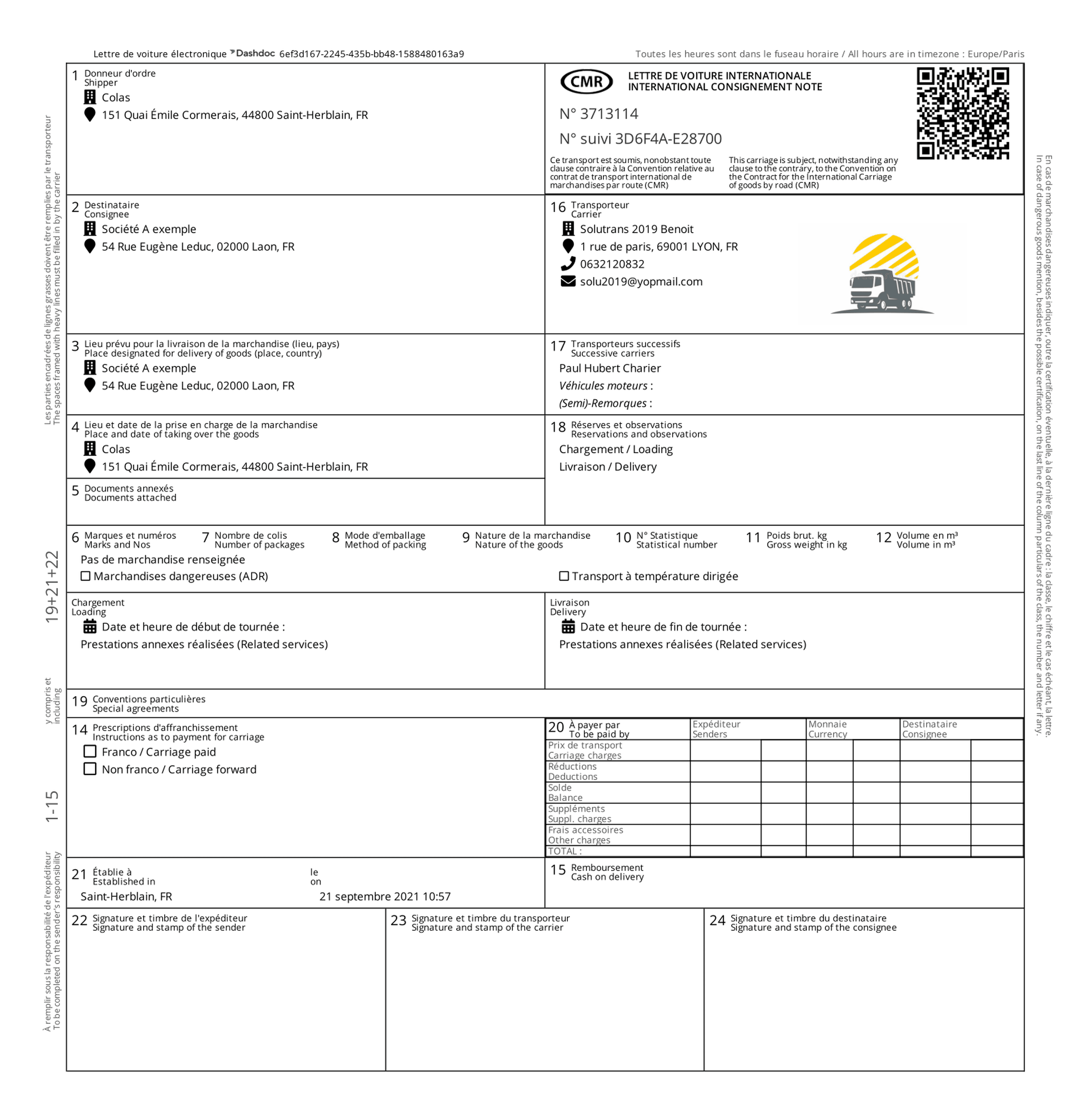 Lettre de voiture dématérialisée