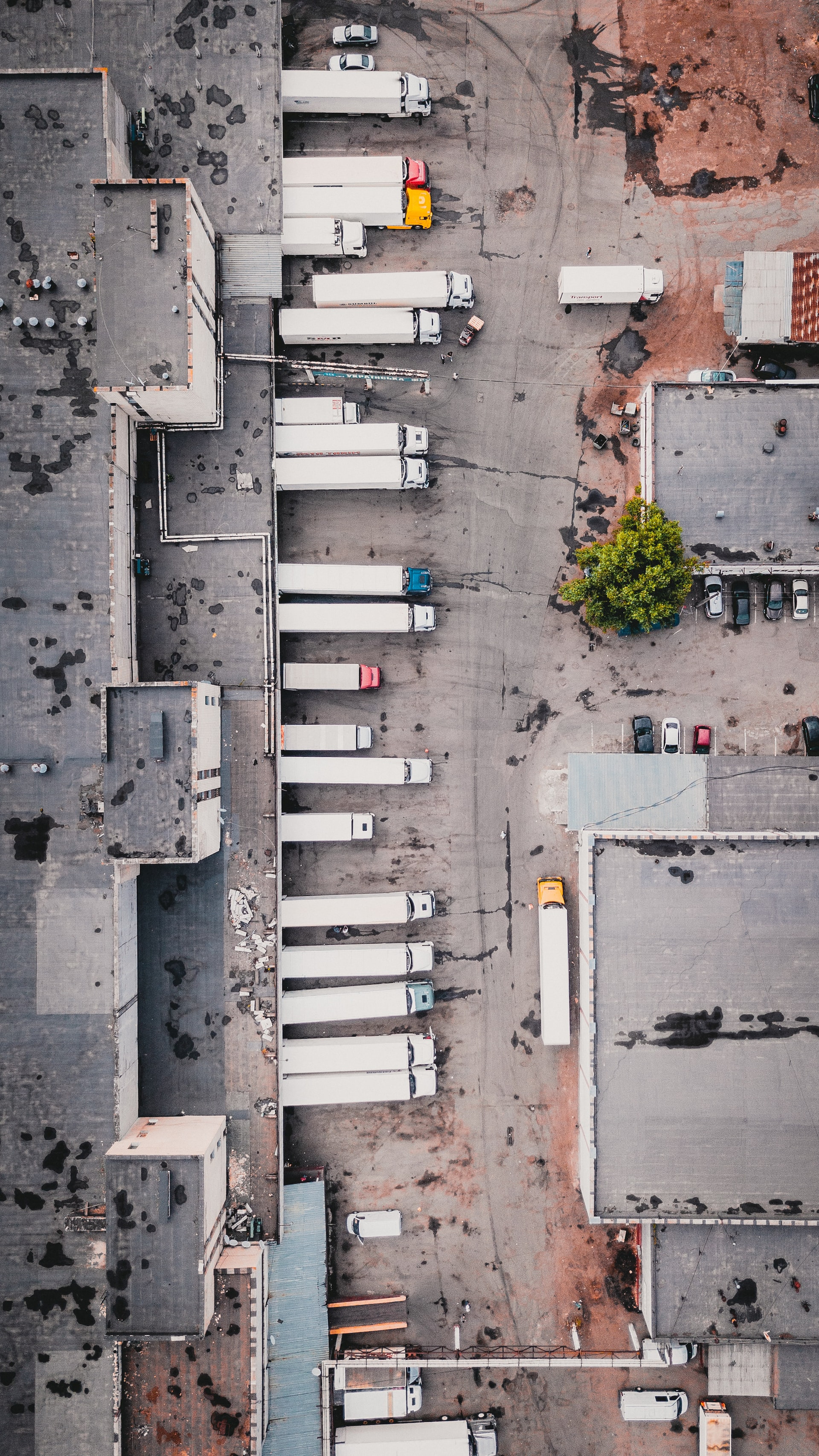 Loading platform for transportation trucks seen from an upper view